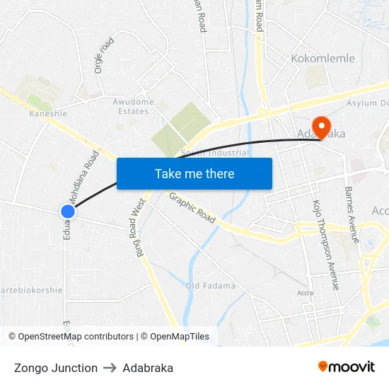 Zongo Junction to Adabraka map