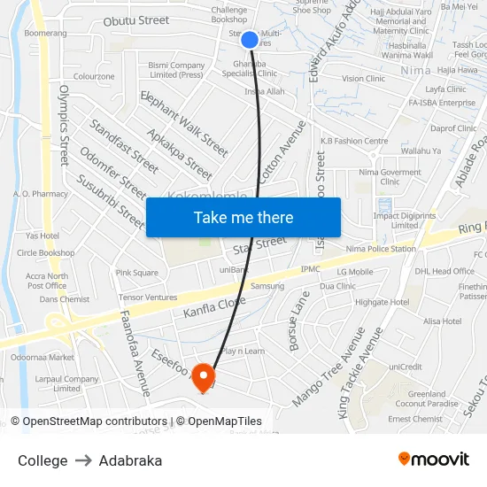 College to Adabraka map