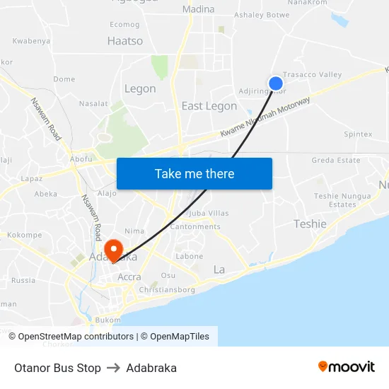 Otanor Bus Stop to Adabraka map