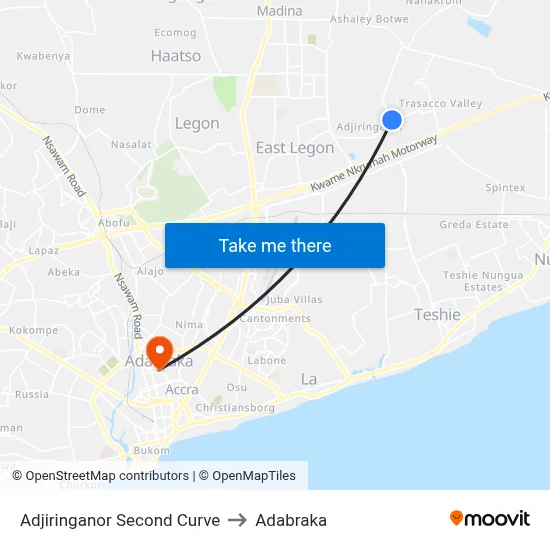 Adjiringanor Second Curve to Adabraka map