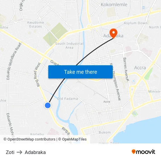 Zoti to Adabraka map