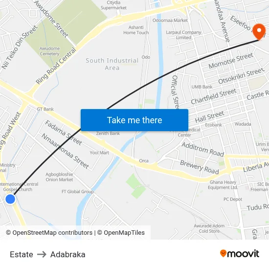 Estate to Adabraka map