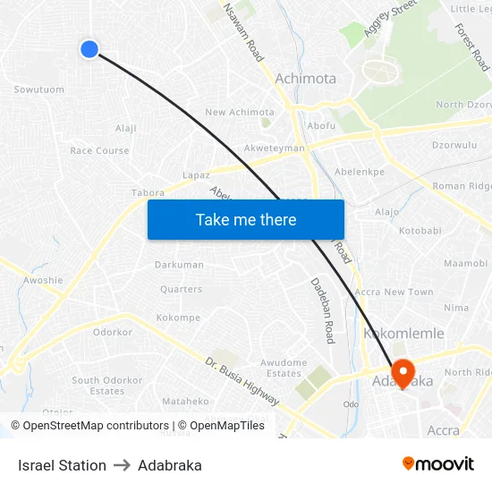 Israel Station to Adabraka map