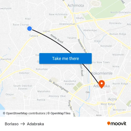 Borlaso to Adabraka map