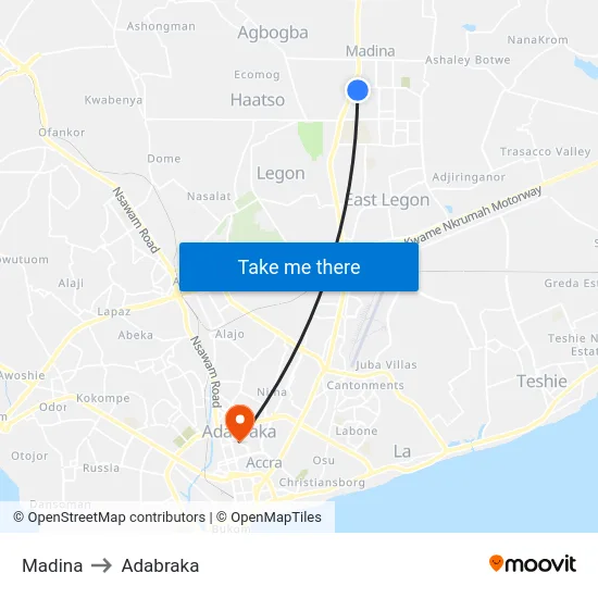 Madina to Adabraka map