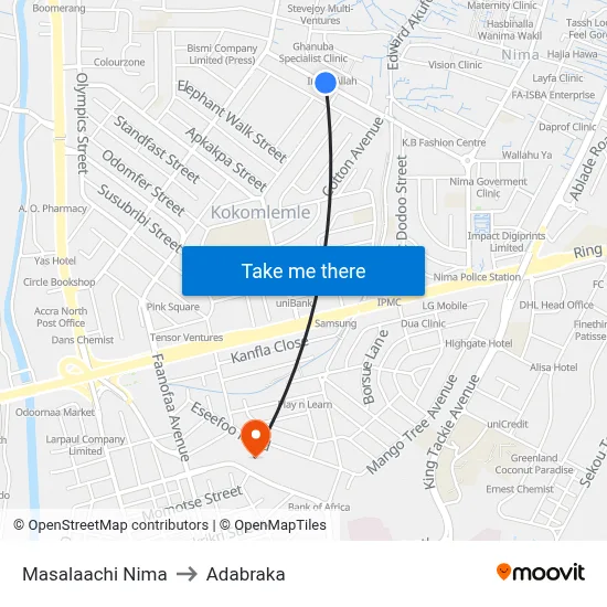 Masalaachi Nima to Adabraka map