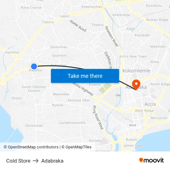 Cold Store to Adabraka map