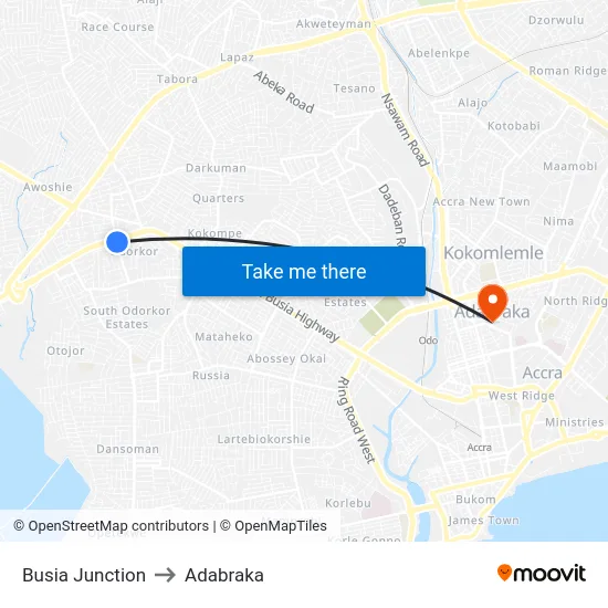 Busia Junction to Adabraka map