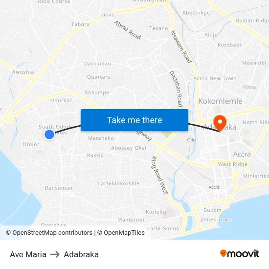 Ave Maria to Adabraka map