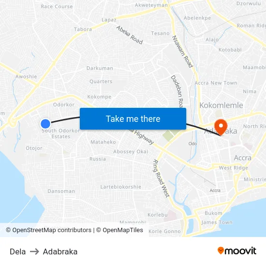 Dela to Adabraka map