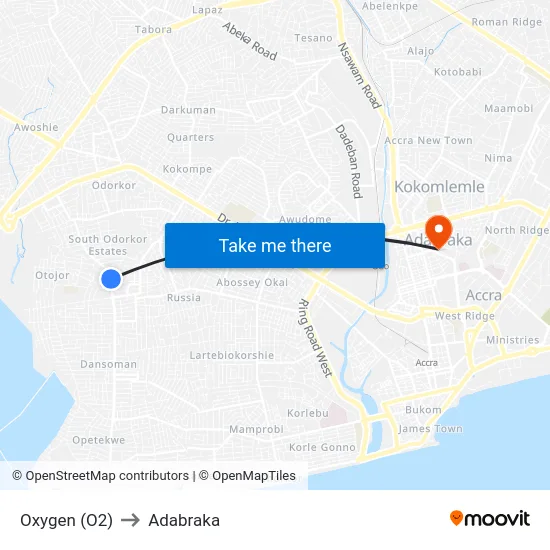 Oxygen (O2) to Adabraka map