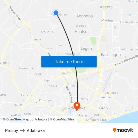Presby to Adabraka map