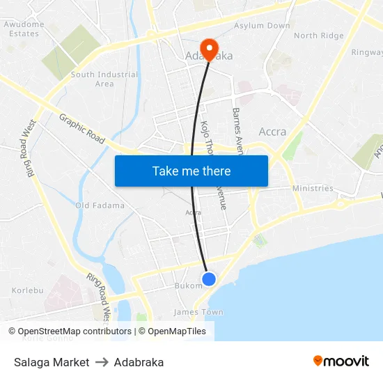 Salaga Market to Adabraka map