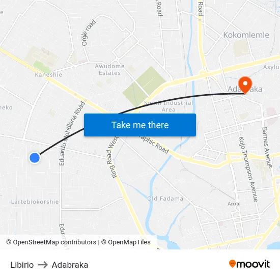 Libirio to Adabraka map