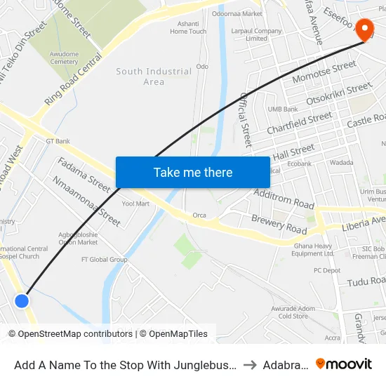 Add A Name To the Stop With Junglebus App to Adabraka map