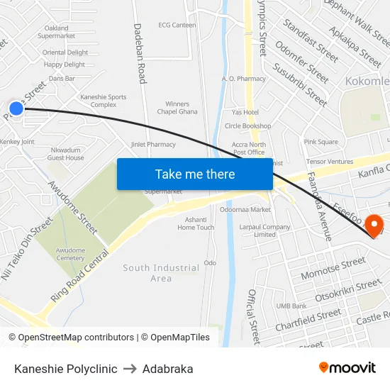 Kaneshie Polyclinic to Adabraka map