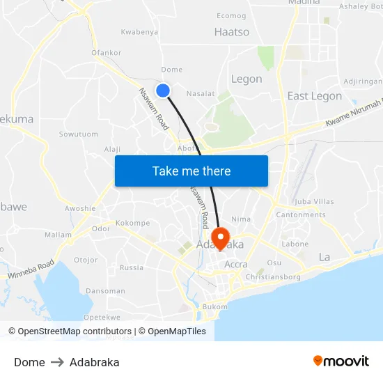 Dome to Adabraka map