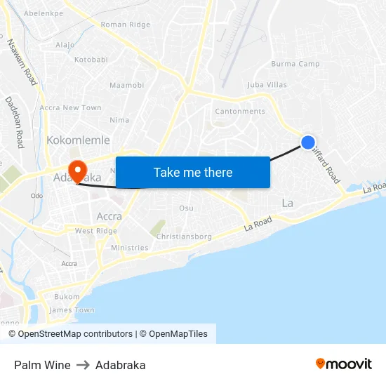Palm Wine to Adabraka map