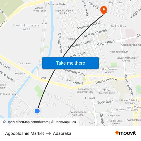 Agbobloshie Market to Adabraka map