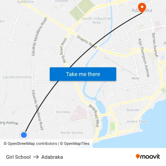 Girl School to Adabraka map