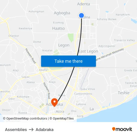 Assemblies to Adabraka map