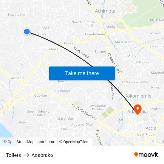 Toilets to Adabraka map