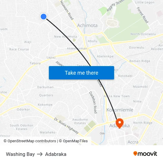 Washing Bay to Adabraka map