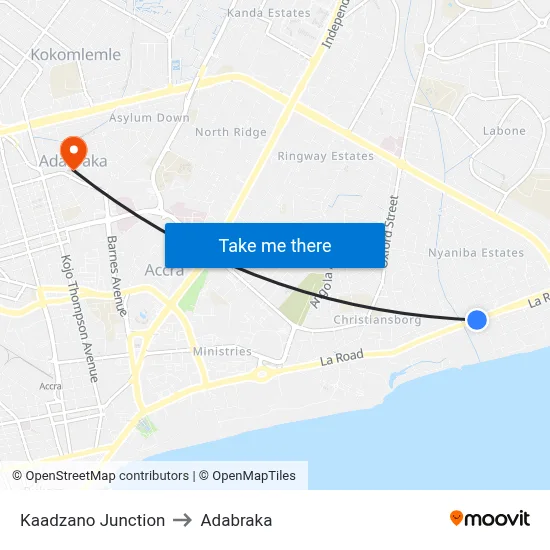 Kaadzano Junction to Adabraka map