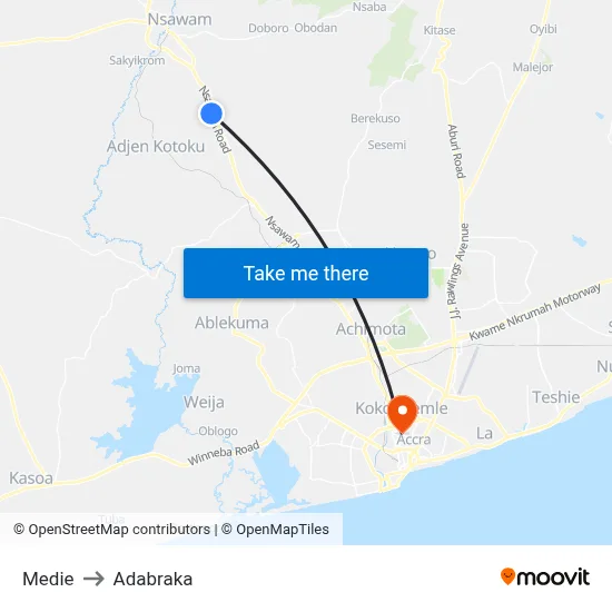 Medie to Adabraka map