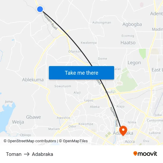 Toman to Adabraka map