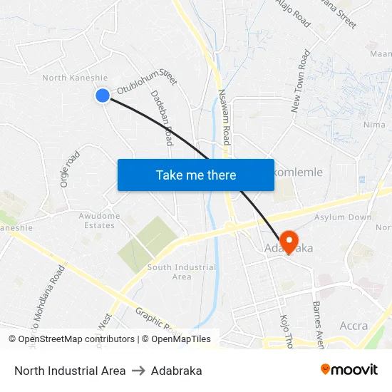 North Industrial Area to Adabraka map