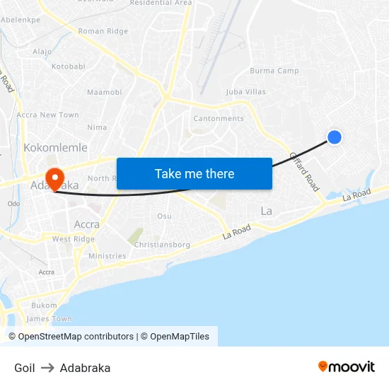 Goil to Adabraka map