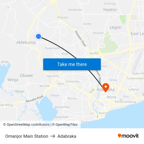 Omanjor Main Station to Adabraka map