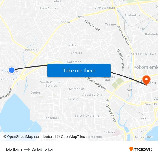 Mallam to Adabraka map