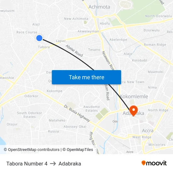 Tabora Number 4 to Adabraka map