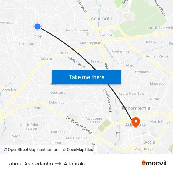 Tabora Asoredanho to Adabraka map