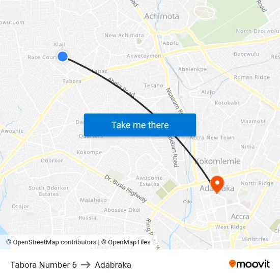 Tabora Number 6 to Adabraka map