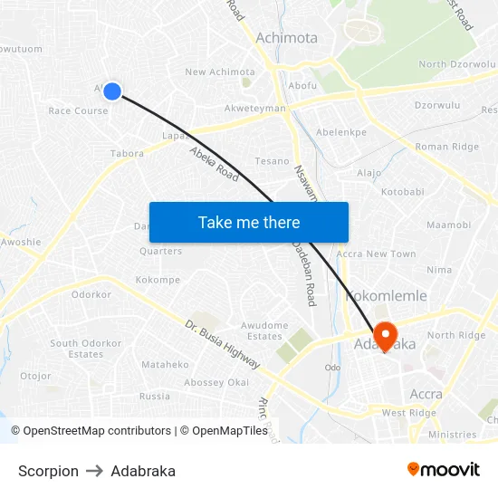 Scorpion to Adabraka map