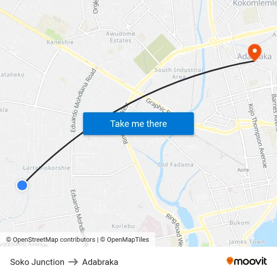 Soko Junction to Adabraka map