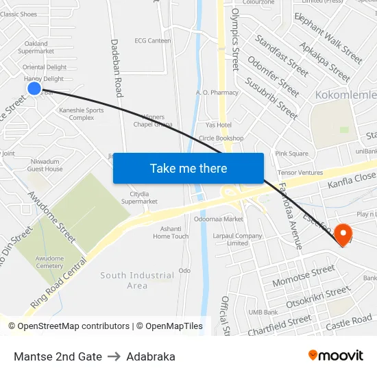 Mantse 2nd Gate to Adabraka map