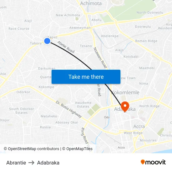 Abrantie to Adabraka map
