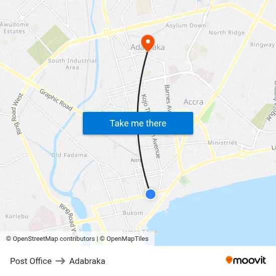 Post Office to Adabraka map