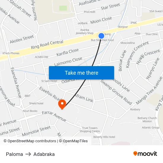 Paloma to Adabraka map