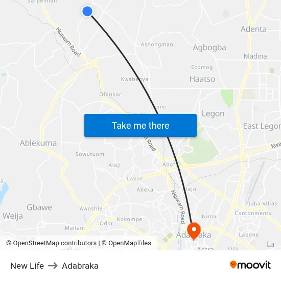 New Life to Adabraka map