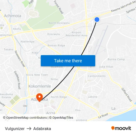 Vulgunizer to Adabraka map
