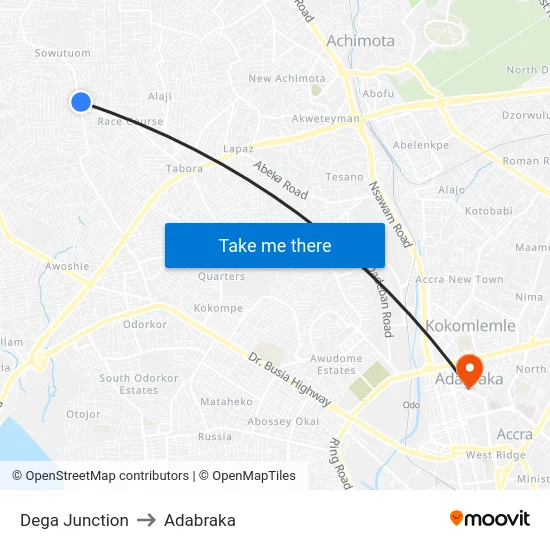 Dega Junction to Adabraka map