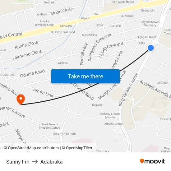 Sunny Fm to Adabraka map