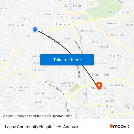 Lapaz Community Hospital to Adabraka map
