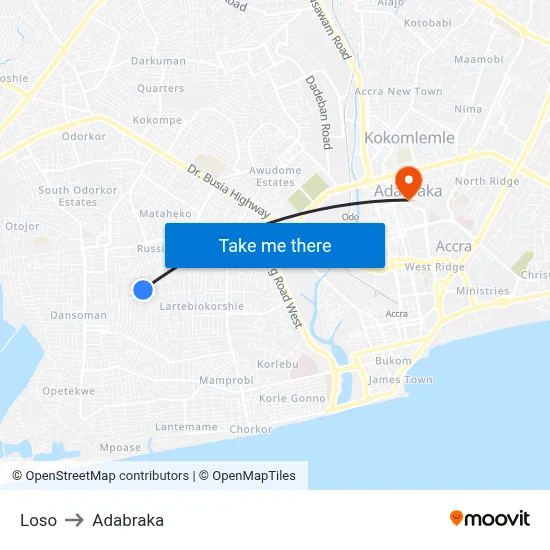 Loso to Adabraka map