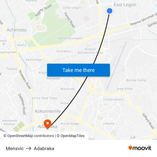 Mensvic to Adabraka map